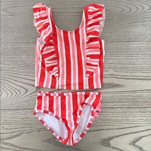 RuffleButts Cayenne Pop Stripe Waterfall Tankini size 4T